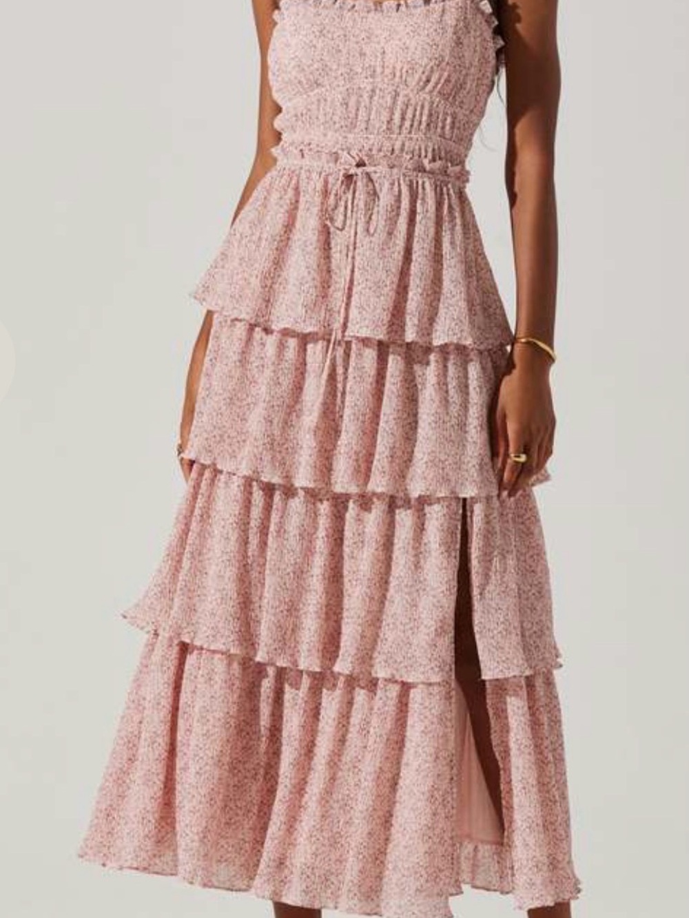 Astr Tiered Ruffle Maxi Dress in Blush Pink